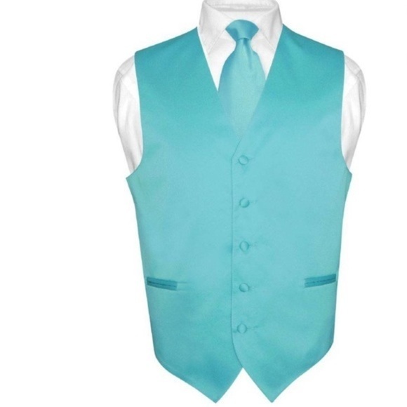 Mens Vesuvio Napoli Italian Design Dress Vest Turquoise Aqua Blue Suit/Tux Small - Picture 11 of 12